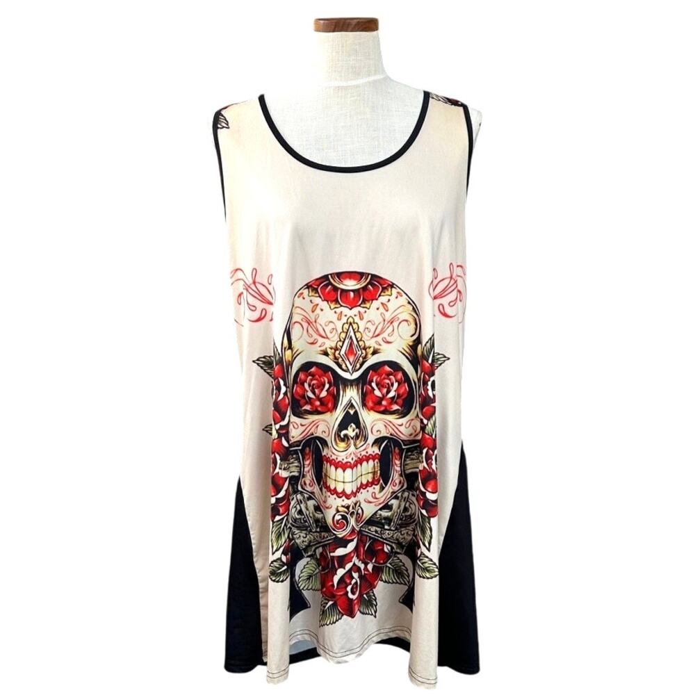 Sugar Skull Tank Dress 5XL Plus Cutout Spine Back Gothic Dia De Los Muertos Rose - Picture 2 of 10